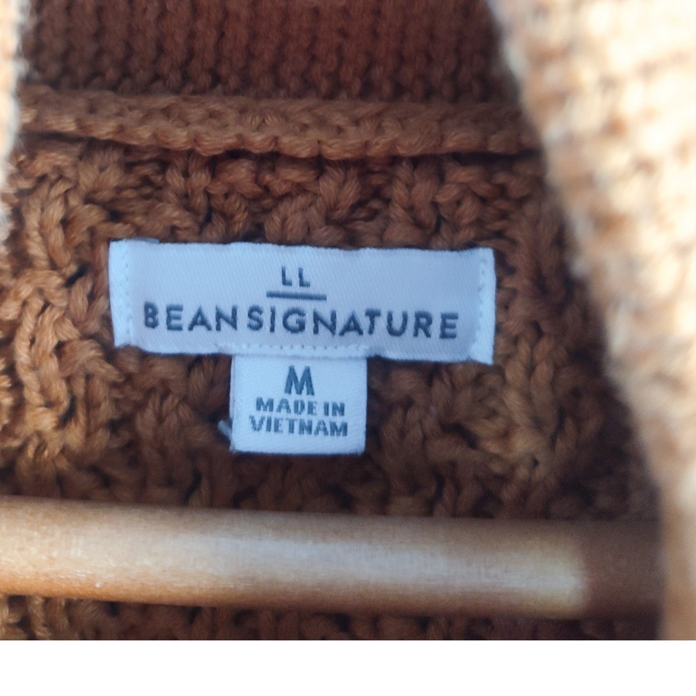 LL Bean Signature Sweater Medium Fisherman Cable Knit Cowl Funnel Neck Pocket - Picture 6 of 7